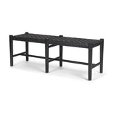 Shane Black Wood w/ Woven Black Leather Bench by Mercana at Eve Furniture