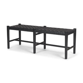 Shane Black Wood w/ Woven Black Leather Bench by Mercana at Eve Furniture