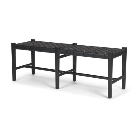 Shane Black Wood w/ Woven Black Leather Bench by Mercana at Eve Furniture
