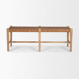 Shane Brown Wood w/ Woven Brown Leather Bench by Mercana at Eve Furniture