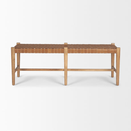Shane Brown Wood w/ Woven Brown Leather Bench by Mercana at Eve Furniture