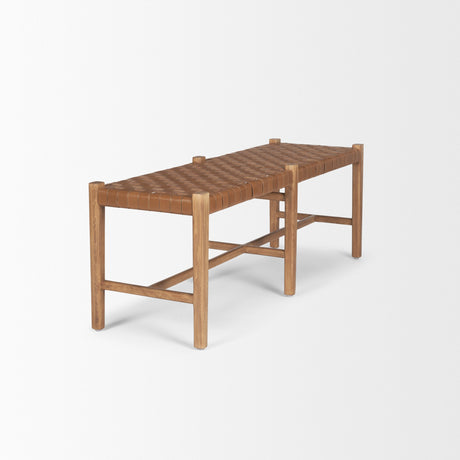 Shane Brown Wood w/ Woven Brown Leather Bench by Mercana at Eve Furniture
