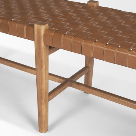 Shane Brown Wood w/ Woven Brown Leather Bench by Mercana at Eve Furniture