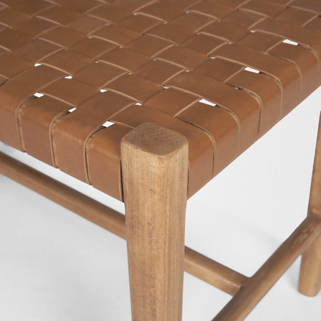 Shane Brown Wood w/ Woven Brown Leather Bench by Mercana at Eve Furniture