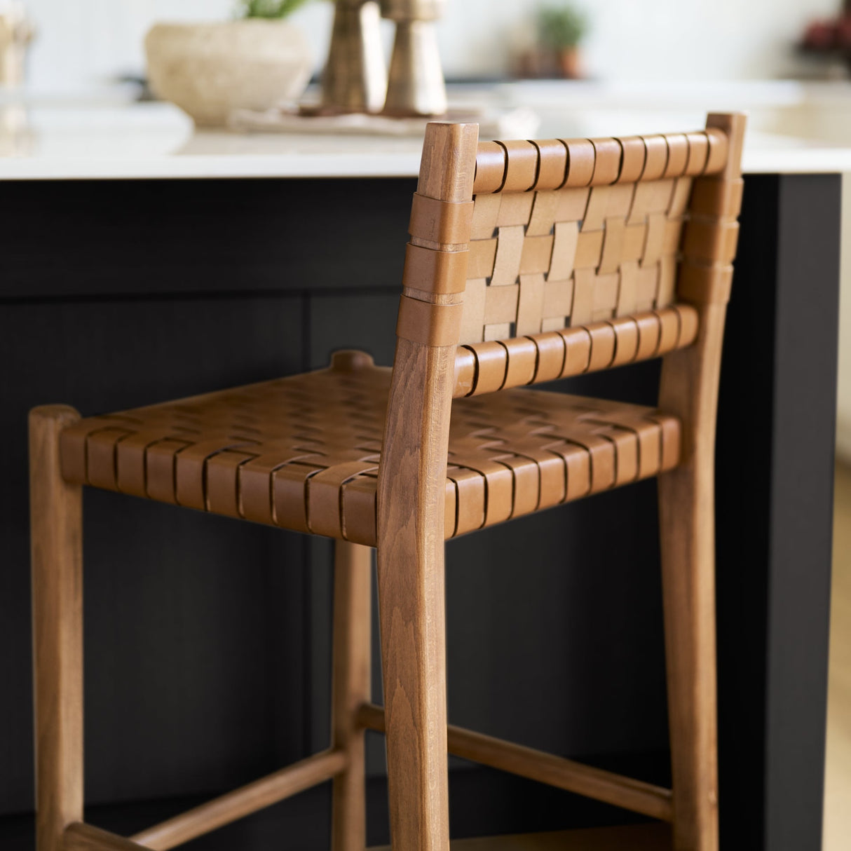 Shane Brown Wood w/ Woven Brown Leather Counter Stool by Mercana at Eve Furniture