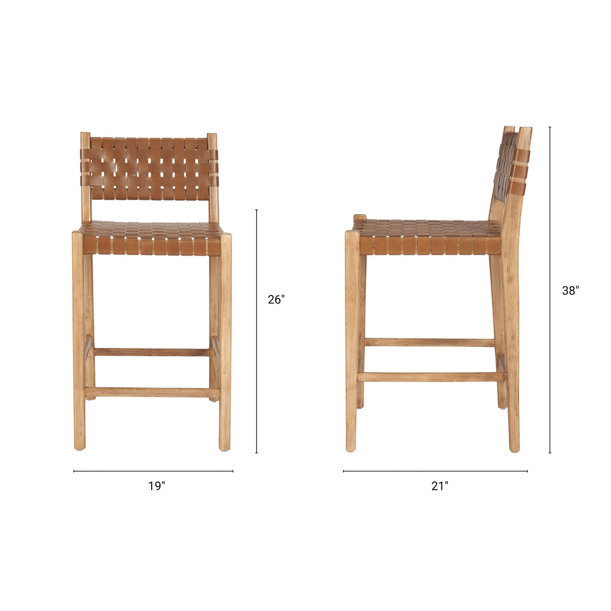 Shane Brown Wood w/ Woven Brown Leather Counter Stool by Mercana at Eve Furniture