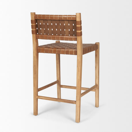 Shane Brown Wood w/ Woven Brown Leather Counter Stool by Mercana at Eve Furniture