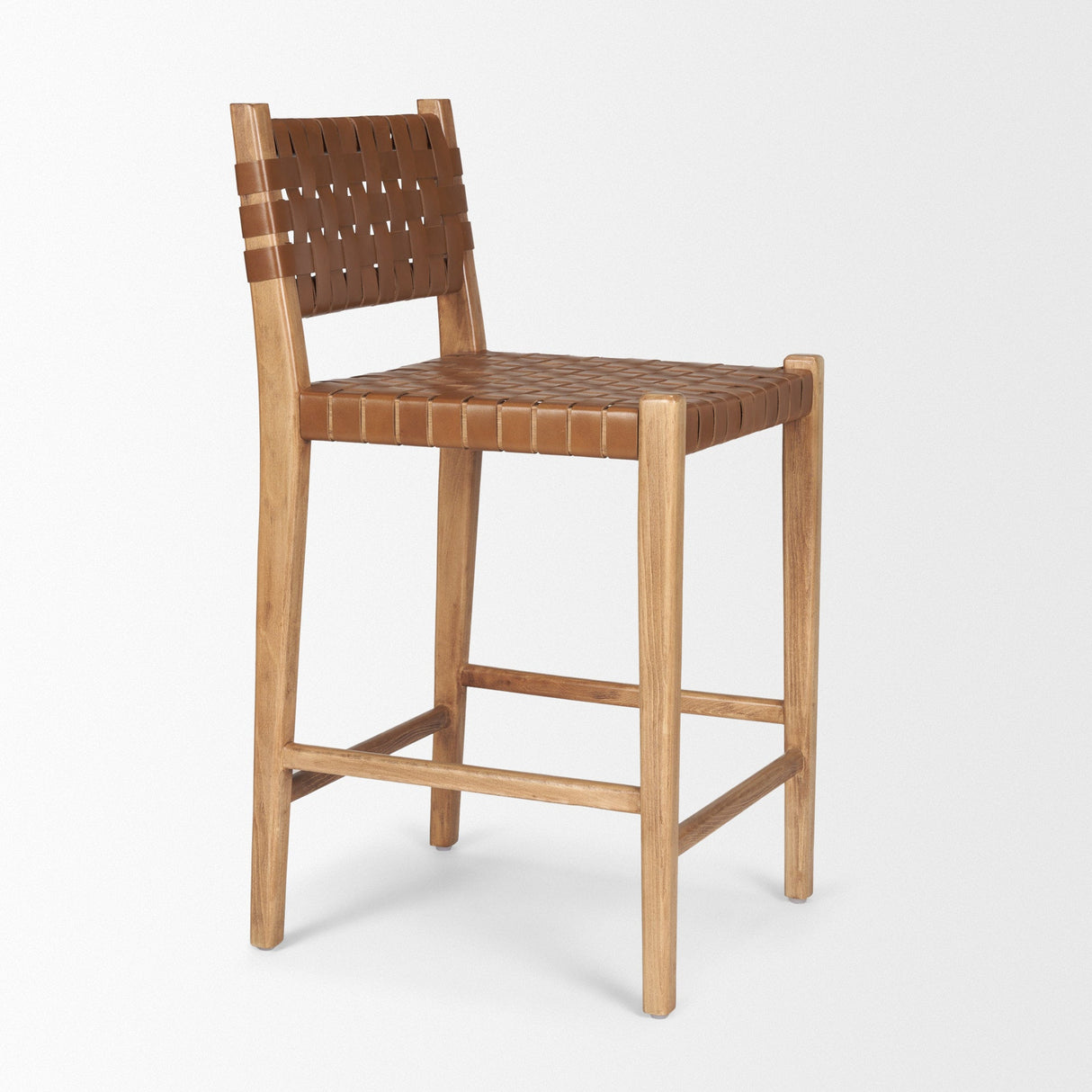 Shane Brown Wood w/ Woven Brown Leather Counter Stool by Mercana at Eve Furniture