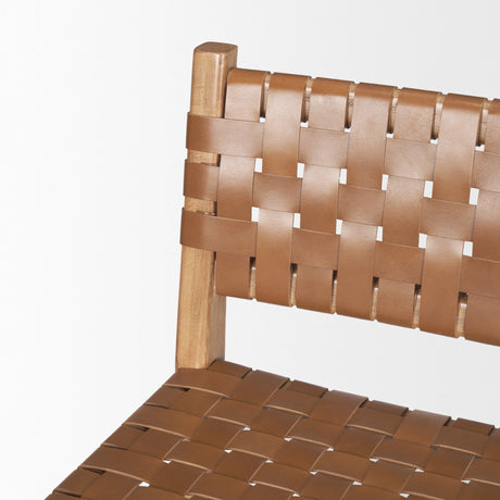 Shane Brown Wood w/ Woven Brown Leather Counter Stool by Mercana at Eve Furniture