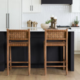 Shane Brown Wood w/ Woven Brown Leather Counter Stool by Mercana at Eve Furniture