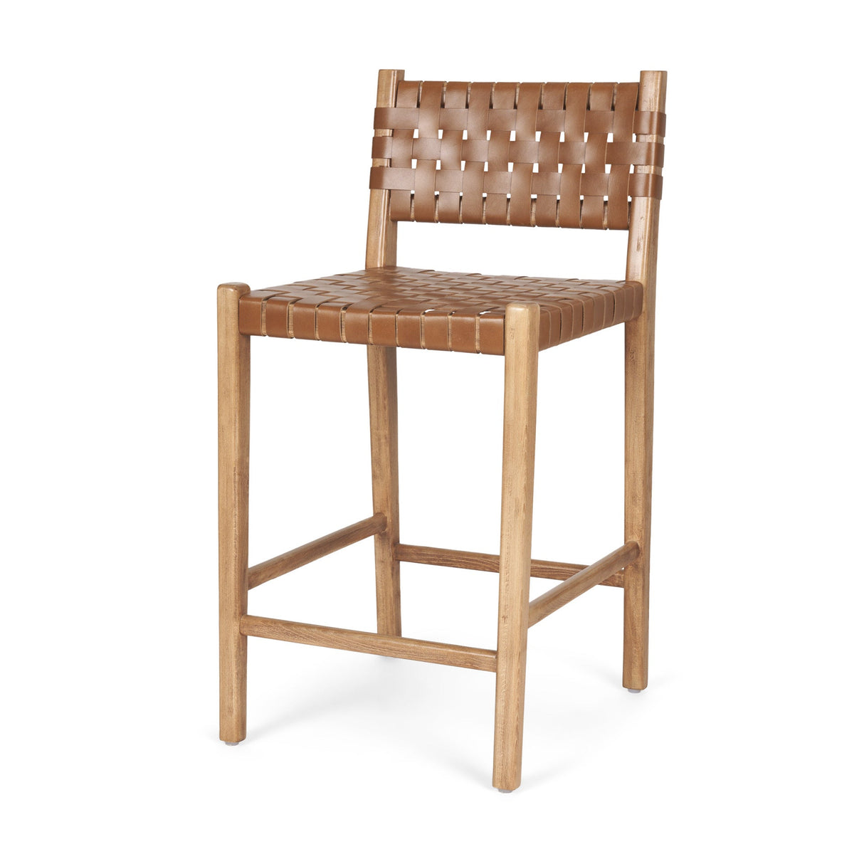 Shane Brown Wood w/ Woven Brown Leather Counter Stool by Mercana at Eve Furniture