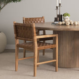 Shane Brown Wood w/ Woven Brown Leather Dining Armchair by Mercana at Eve Furniture