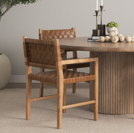 Shane Brown Wood w/ Woven Brown Leather Dining Armchair by Mercana at Eve Furniture
