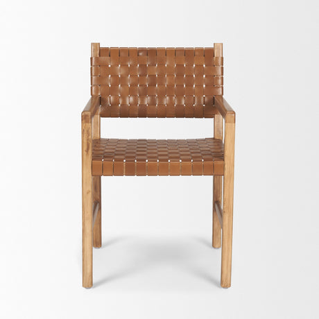 Shane Brown Wood w/ Woven Brown Leather Dining Armchair by Mercana at Eve Furniture