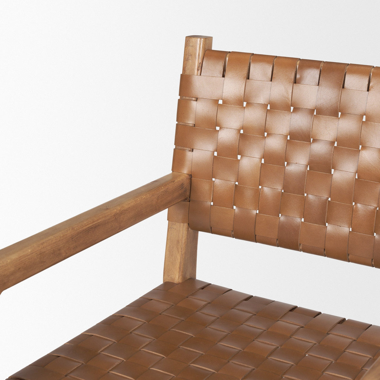 Shane Brown Wood w/ Woven Brown Leather Dining Armchair by Mercana at Eve Furniture