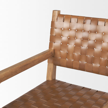 Shane Brown Wood w/ Woven Brown Leather Dining Armchair by Mercana at Eve Furniture