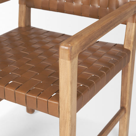 Shane Brown Wood w/ Woven Brown Leather Dining Armchair by Mercana at Eve Furniture