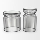 Shani Set of 2 Round, Black Metal w/ Glass, Accent Tables by Mercana at Eve Furniture