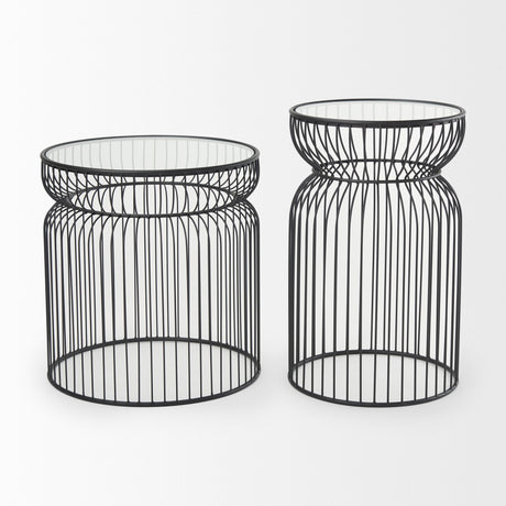 Shani Set of 2 Round, Black Metal w/ Glass, Accent Tables by Mercana at Eve Furniture