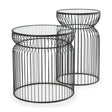 Shani Set of 2 Round, Black Metal w/ Glass, Accent Tables by Mercana at Eve Furniture