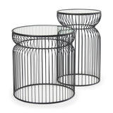 Shani Set of 2 Round, Black Metal w/ Glass, Accent Tables by Mercana at Eve Furniture