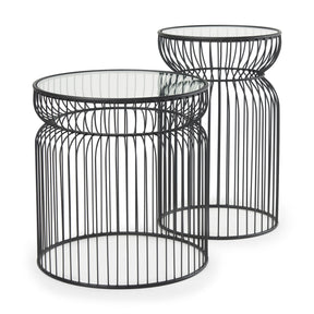 Shani Set of 2 Round, Black Metal w/ Glass, Accent Tables by Mercana at Eve Furniture