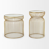 Shani Set of 2 Round, Gold Metal w/ Glass Accent Tables by Mercana at Eve Furniture