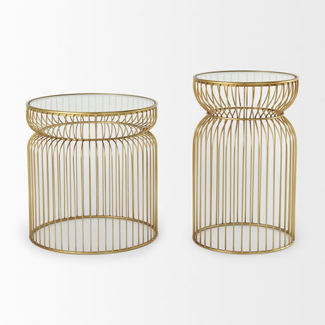 Shani Set of 2 Round, Gold Metal w/ Glass Accent Tables by Mercana at Eve Furniture