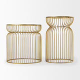 Shani Set of 2 Round, Gold Metal w/ Glass Accent Tables by Mercana at Eve Furniture
