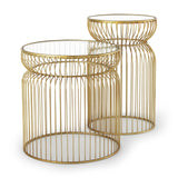 Shani Set of 2 Round, Gold Metal w/ Glass Accent Tables by Mercana at Eve Furniture