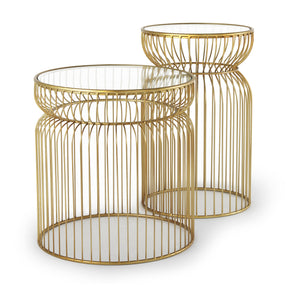 Shani Set of 2 Round, Gold Metal w/ Glass Accent Tables by Mercana at Eve Furniture
