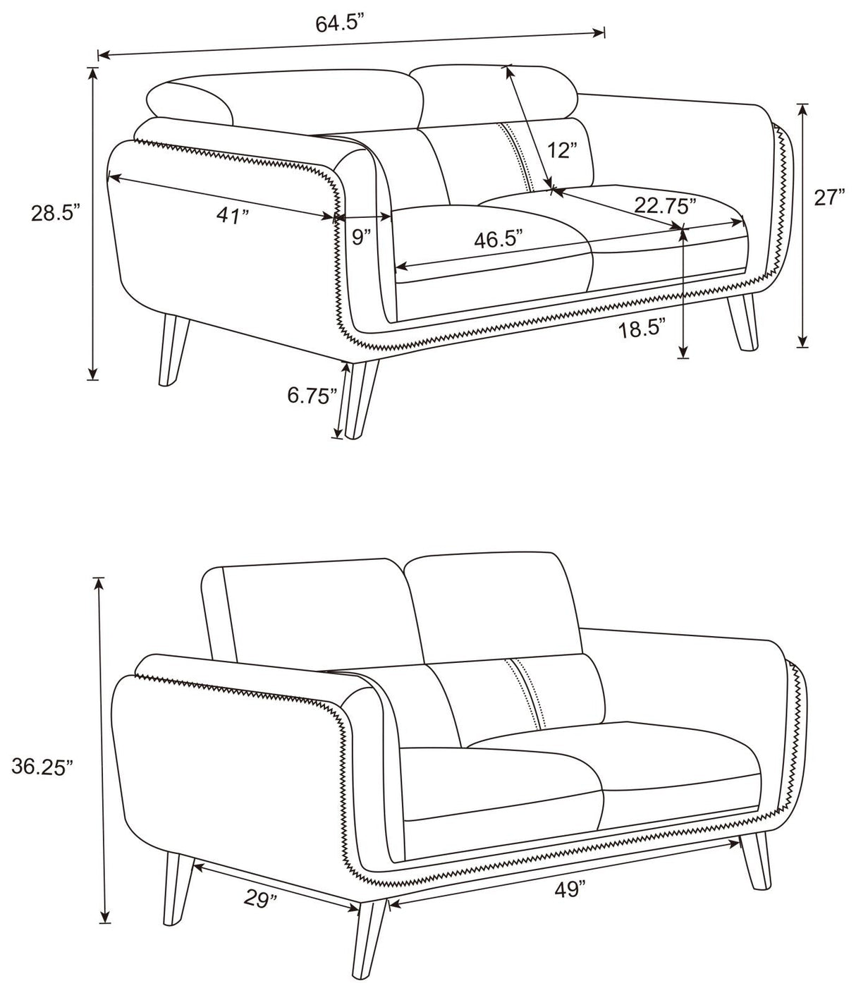 Shania 3-Piece Track Arms Living Room Set Black