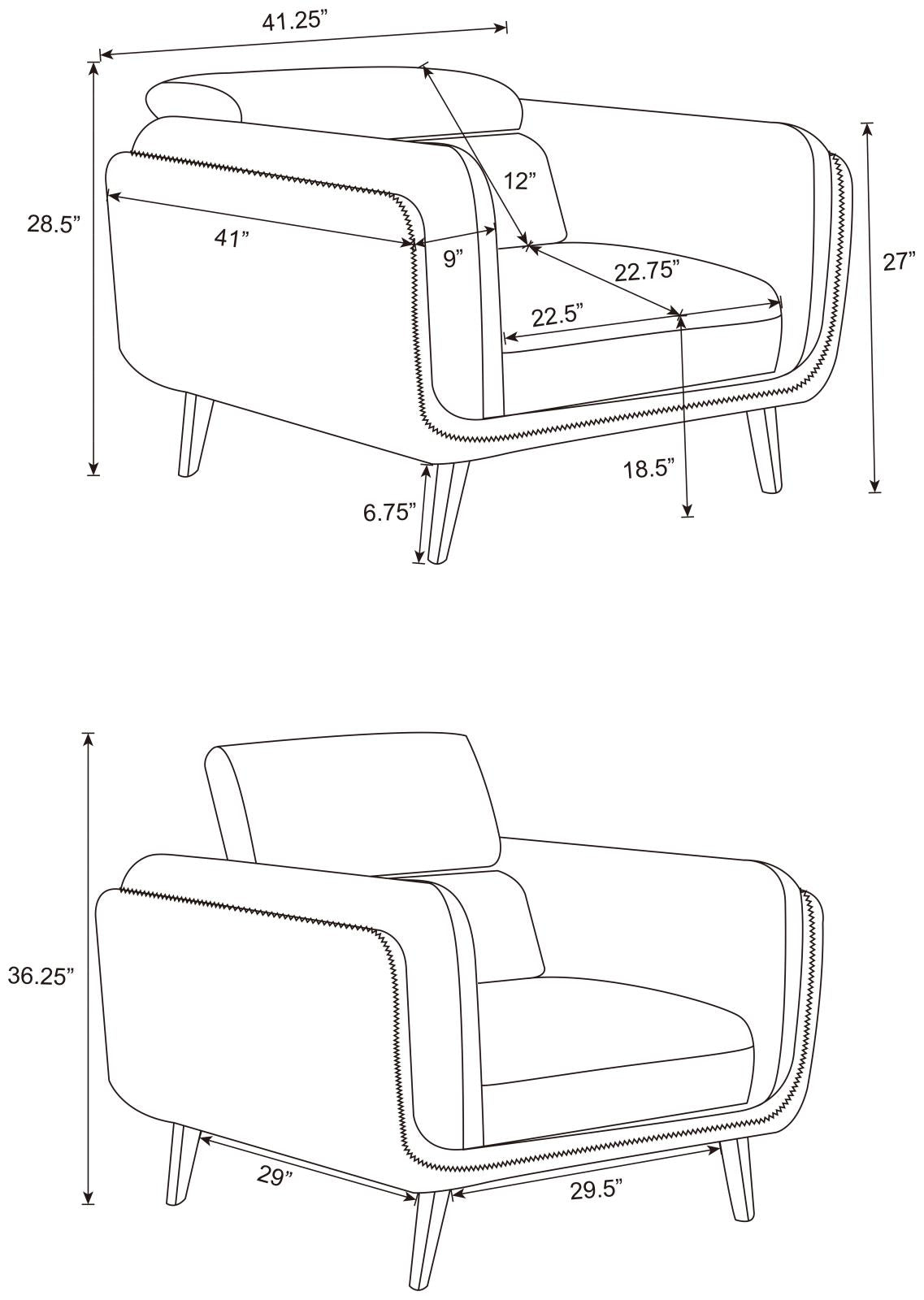 Shania 3-Piece Track Arms Living Room Set Black