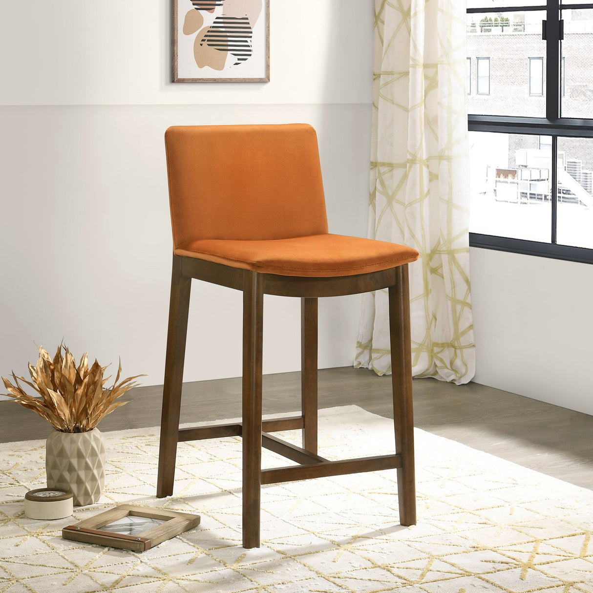 Shannon Counter Chair In Burnt Orange Velvet by Ashcroft Imports at Eve Furniture
