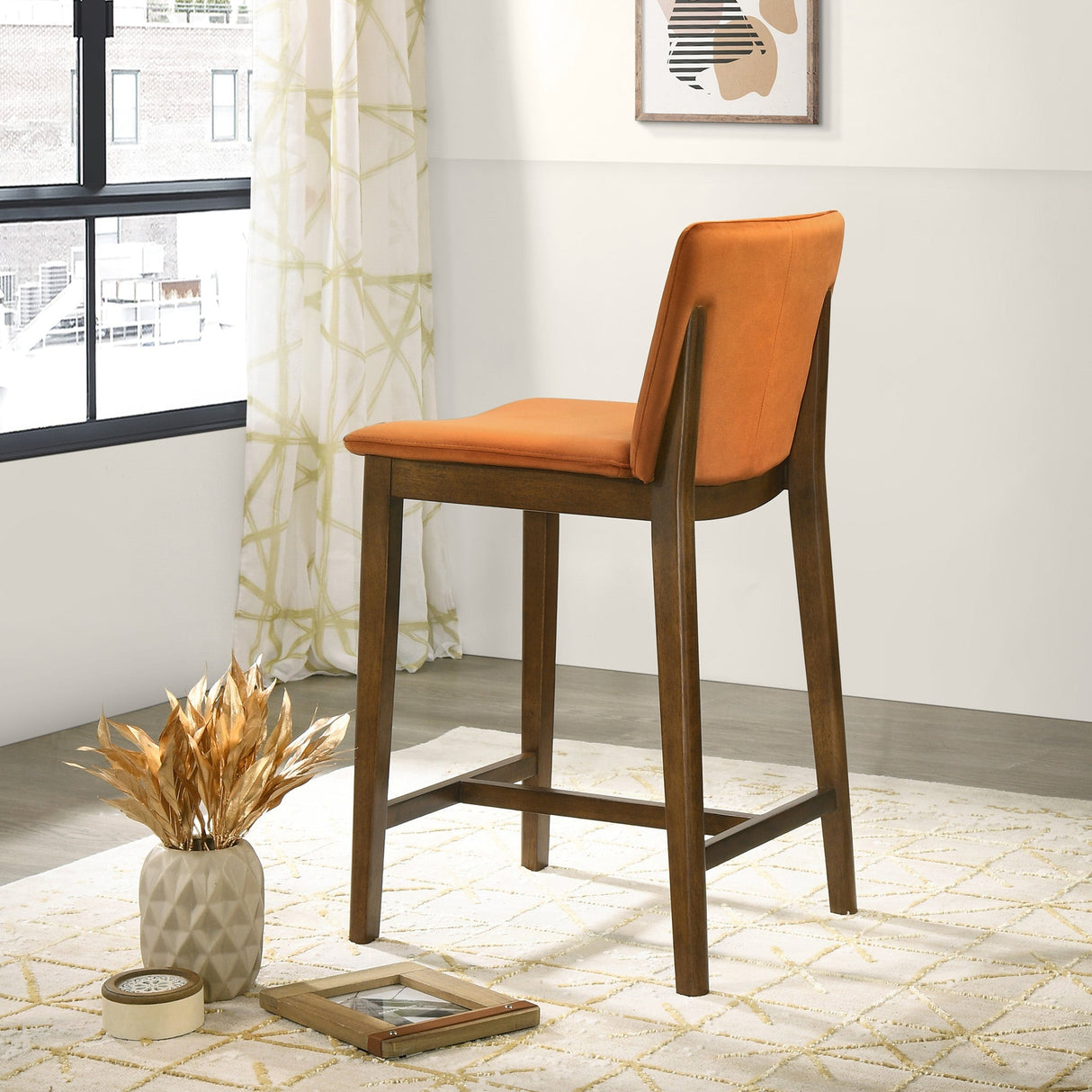 Shannon Counter Chair In Burnt Orange Velvet