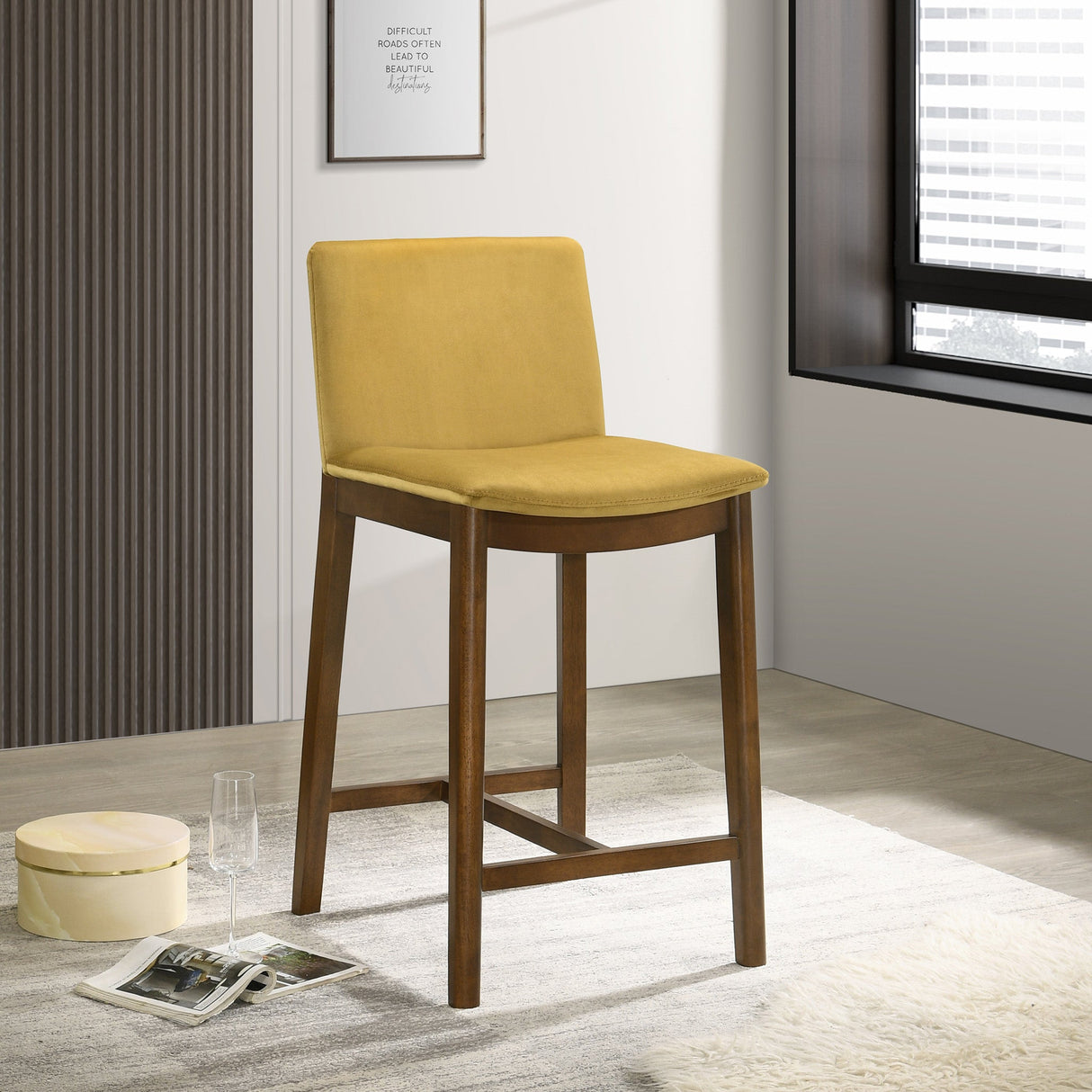 Shannon Counter Chair In Dark Yellow Velvet by Ashcroft Imports at Eve Furniture