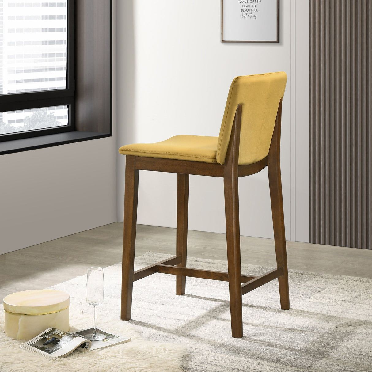 Shannon Counter Chair In Dark Yellow Velvet by Ashcroft Furniture at Eve Furniture