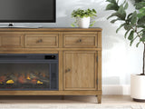 Sharlance Light Brown 81" TV Stand with Electric Fireplace by Ashley at Eve Furniture