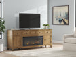 Sharlance Light Brown 81" TV Stand with Electric Fireplace by Ashley at Eve Furniture