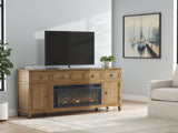 Sharlance Light Brown 81" TV Stand with Electric Fireplace by Ashley at Eve Furniture