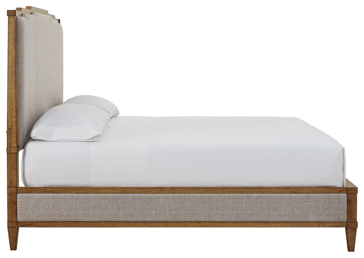 Sharlance Light Brown California King Upholstered Panel Bed by Ashley at Eve Furniture