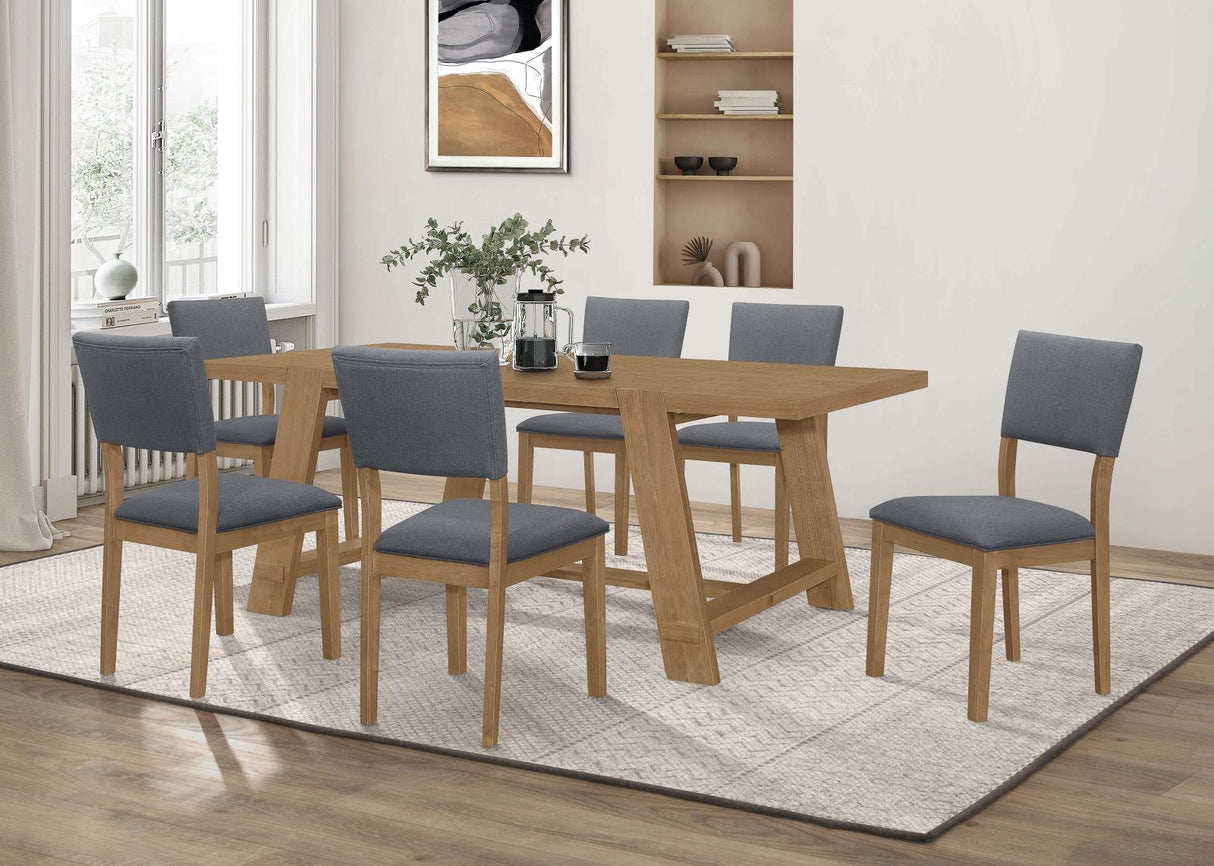 Sharon Blue/Brown 7-Piece Rectangular Trestle Base Dining Set