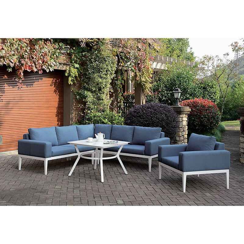 Sharon White/Blue Outdoor Sectional by Furniture of America at Eve Furniture