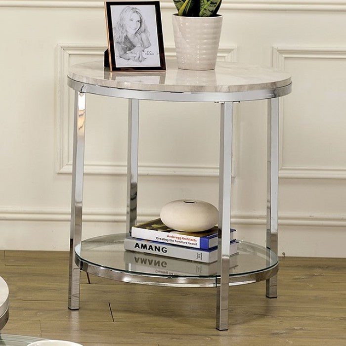 Shauna White/Chrome End Table by Furniture of America at Eve Furniture