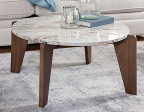 Shavon 32″ Toronto Brown Round Marble Coffee Table by Steve Silver at Eve Furniture