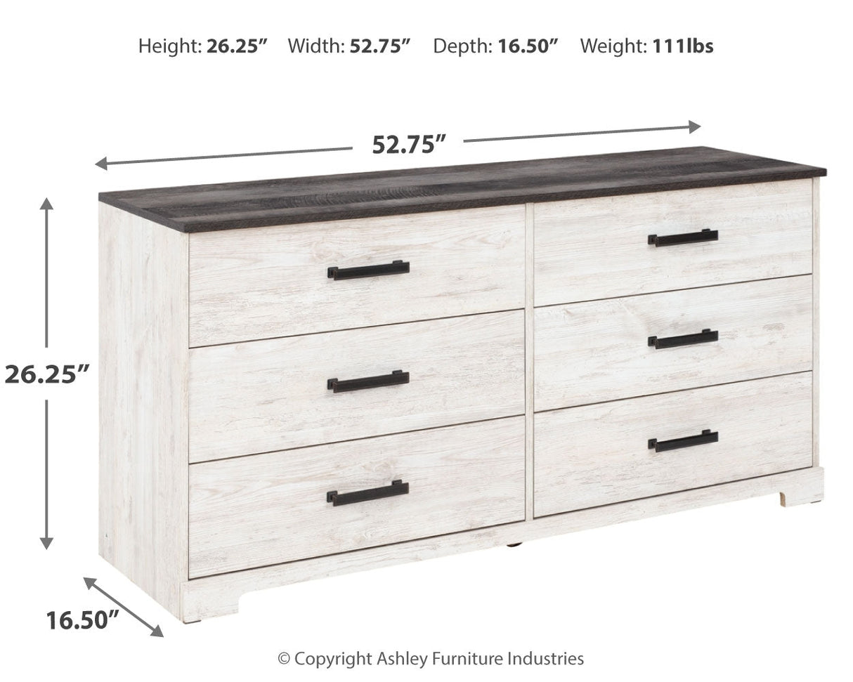 Shawburn Full Panel Headboard Bed with Dresser and 2 Nightstands in Whitewash