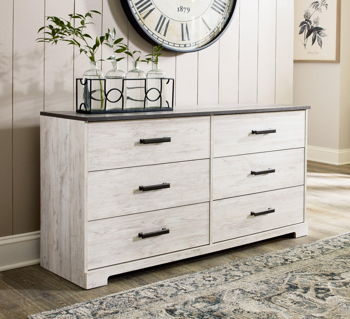 Shawburn Full Panel Headboard Bed with Dresser in Whitewash by Ashley at Eve Furniture