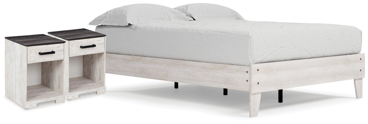 Shawburn Full Platform Bed with 2 Nightstands in Whitewash by Ashley at Eve Furniture