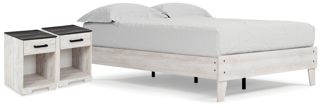 Shawburn Full Platform Bed with 2 Nightstands in Whitewash