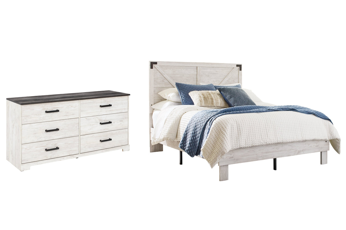 Shawburn Full Platform Bed with Dresser in White/Dark Charcoal Gray